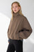 High funnel neck cropped drawstring jacket in brown — main image