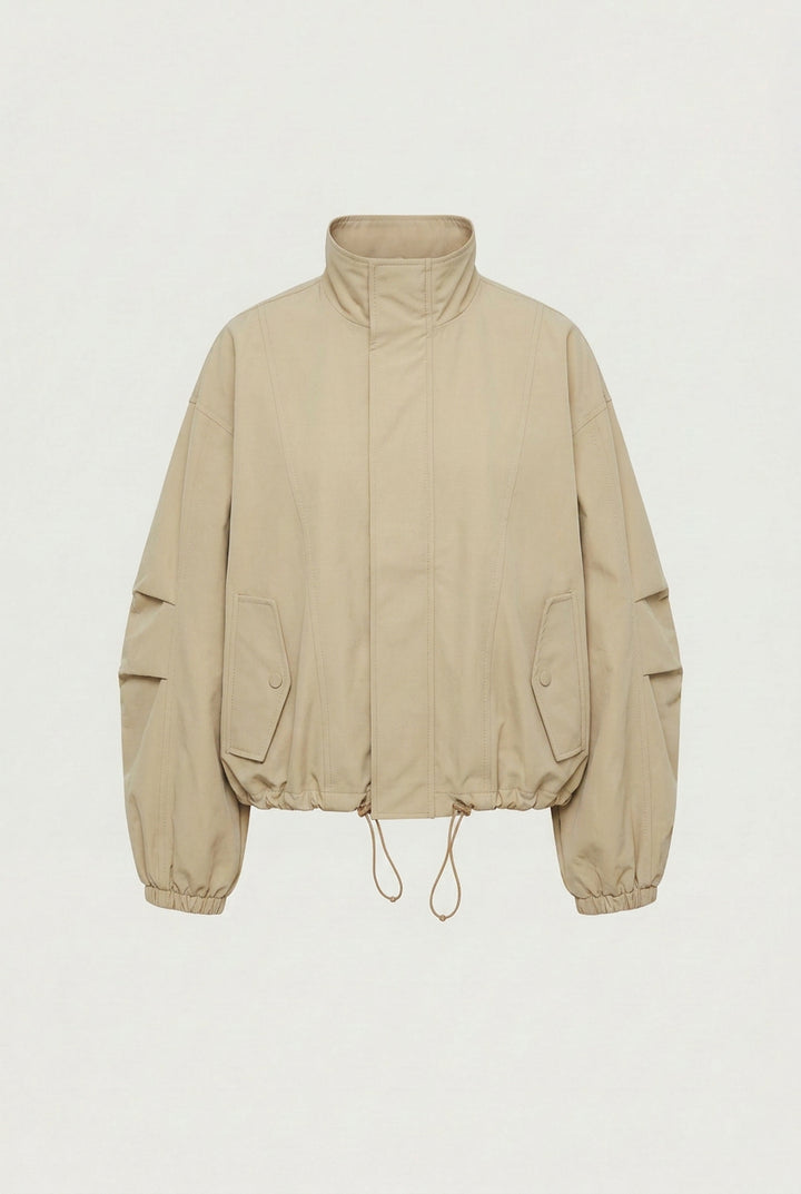 HIGH FUNNEL NECK CROPPED DRAWSTRING JACKET in LEMON PEPPER — alternate angle