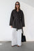Belted funnel neck jacket in charcoal — main image