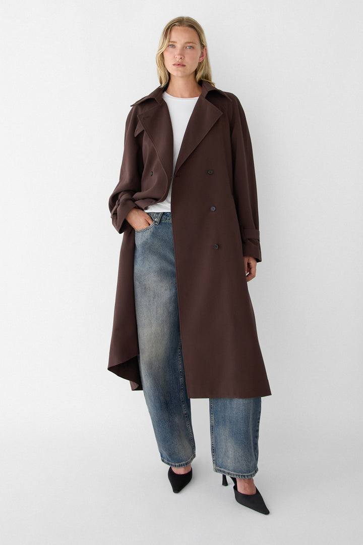 OVERSIZED TRENCH COAT WITH FUNNEL NECK in Coffee Bean — alternate angle