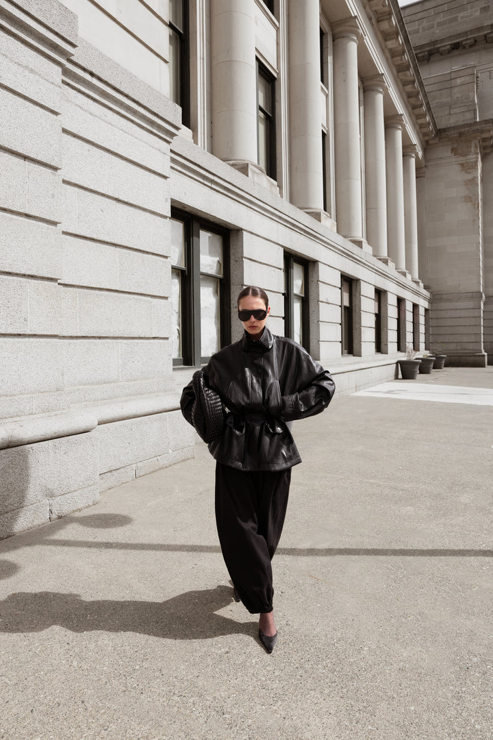 VEGAN LEATHER UTILITY JACKET in Black — alternate angle