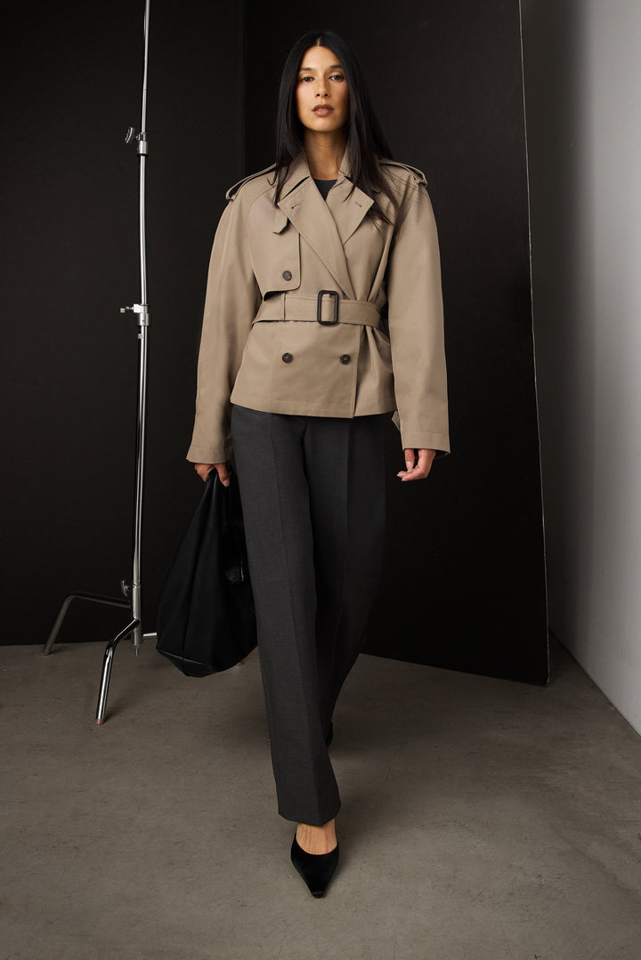 SHORT BELTED TRENCH COAT in Brindle — alternate angle
