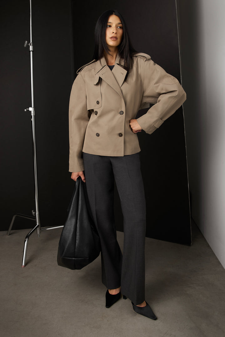 SHORT BELTED TRENCH COAT in Brindle — alternate angle