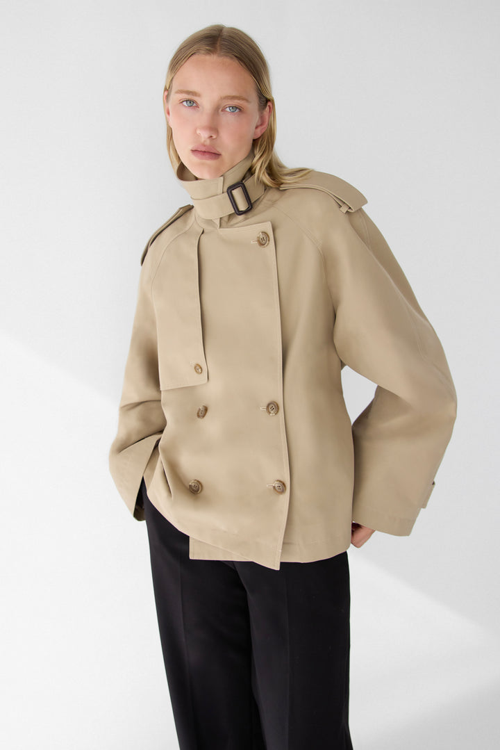 SHORT BELTED TRENCH COAT in Light Kelp — alternate angle