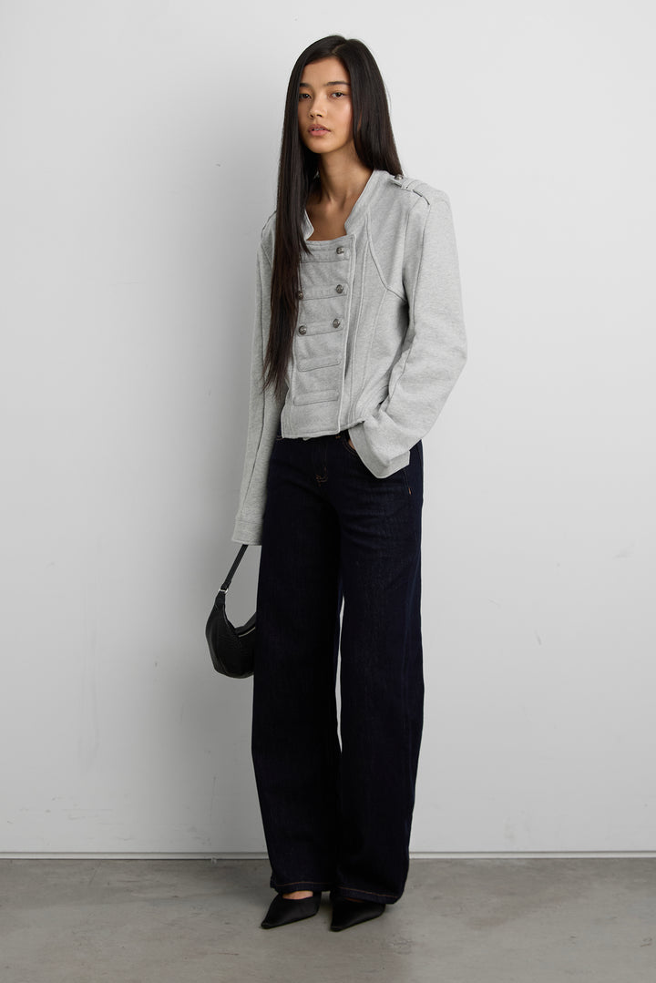 CROPPED MILITARY STYLE COTTON JACKET in Gray — alternate angle