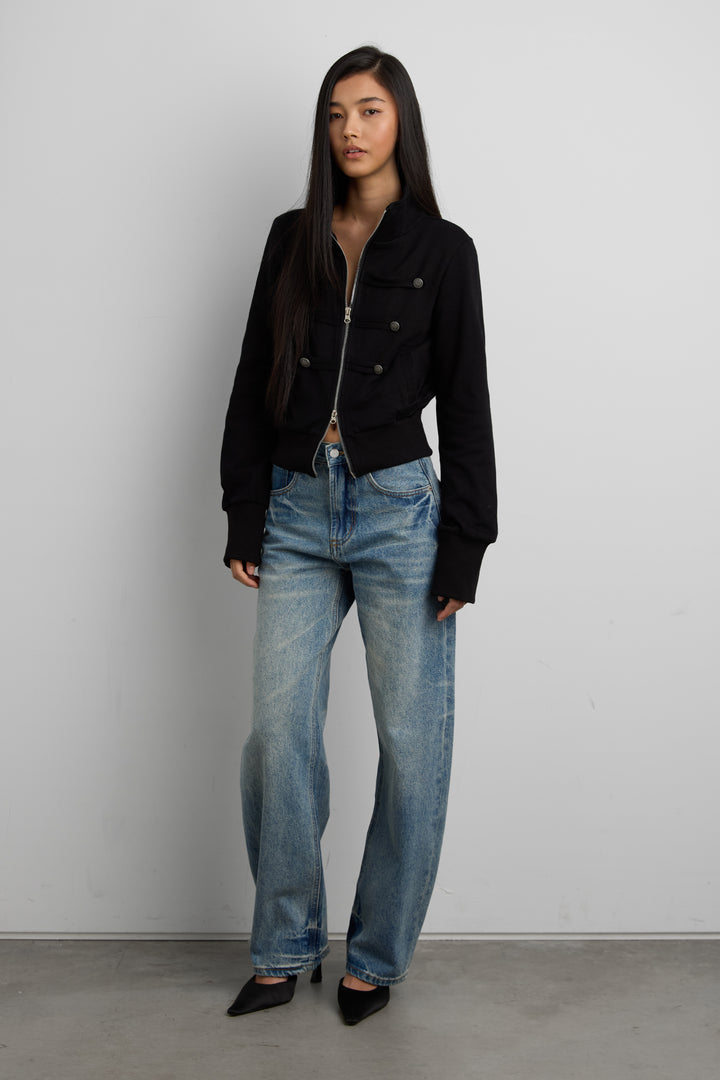 MILITARY STYLE ZIP-UP JACKET in Black — alternate angle