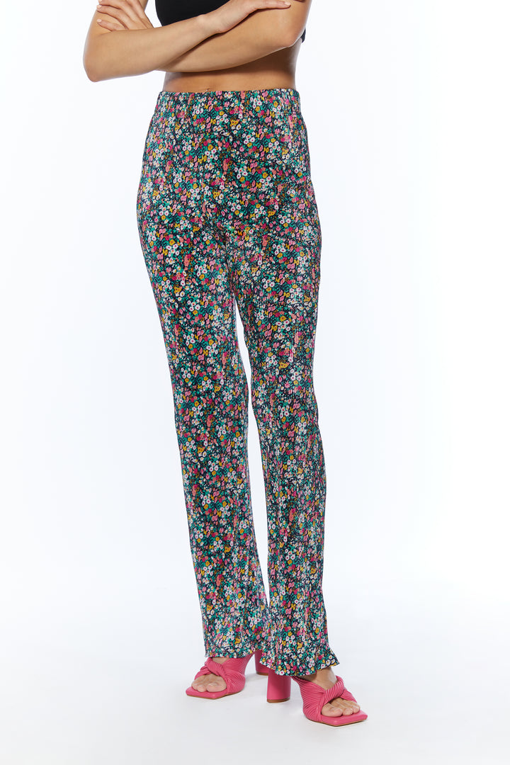 PLEATED FLORAL PANT in Navy — alternate angle