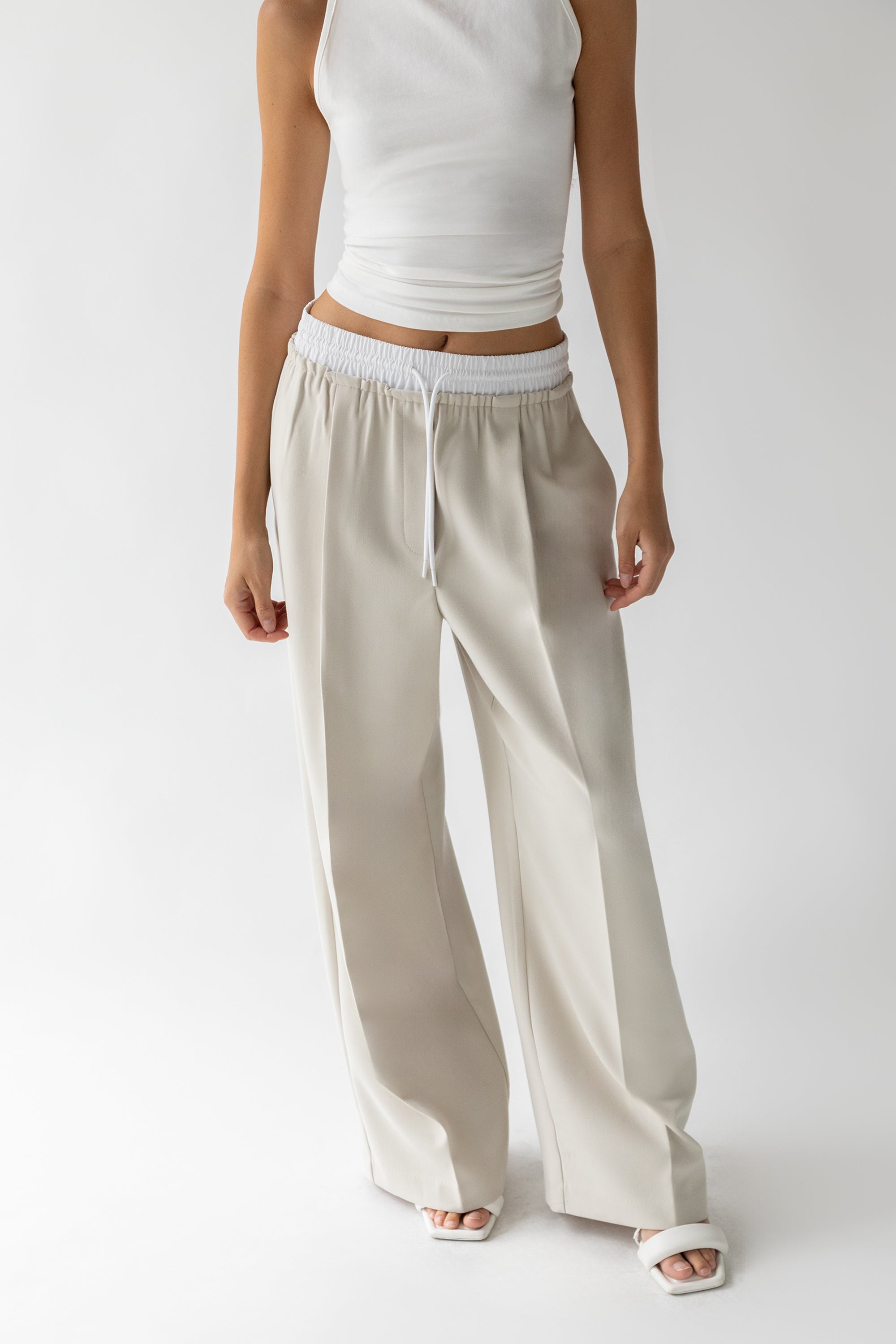 Exposed Elastic Waistband Dress Pant | OAK + FORT Seashell / Extra Large Exposed Elastic Waistband Dress Pant | OAK + FORT Seashell / Extra Large