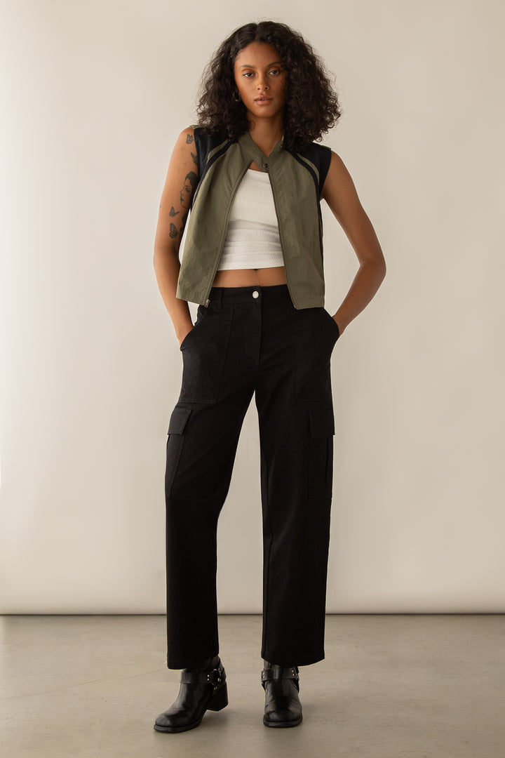 TWILL WIDE LEG CARGO PANT in Black — alternate angle