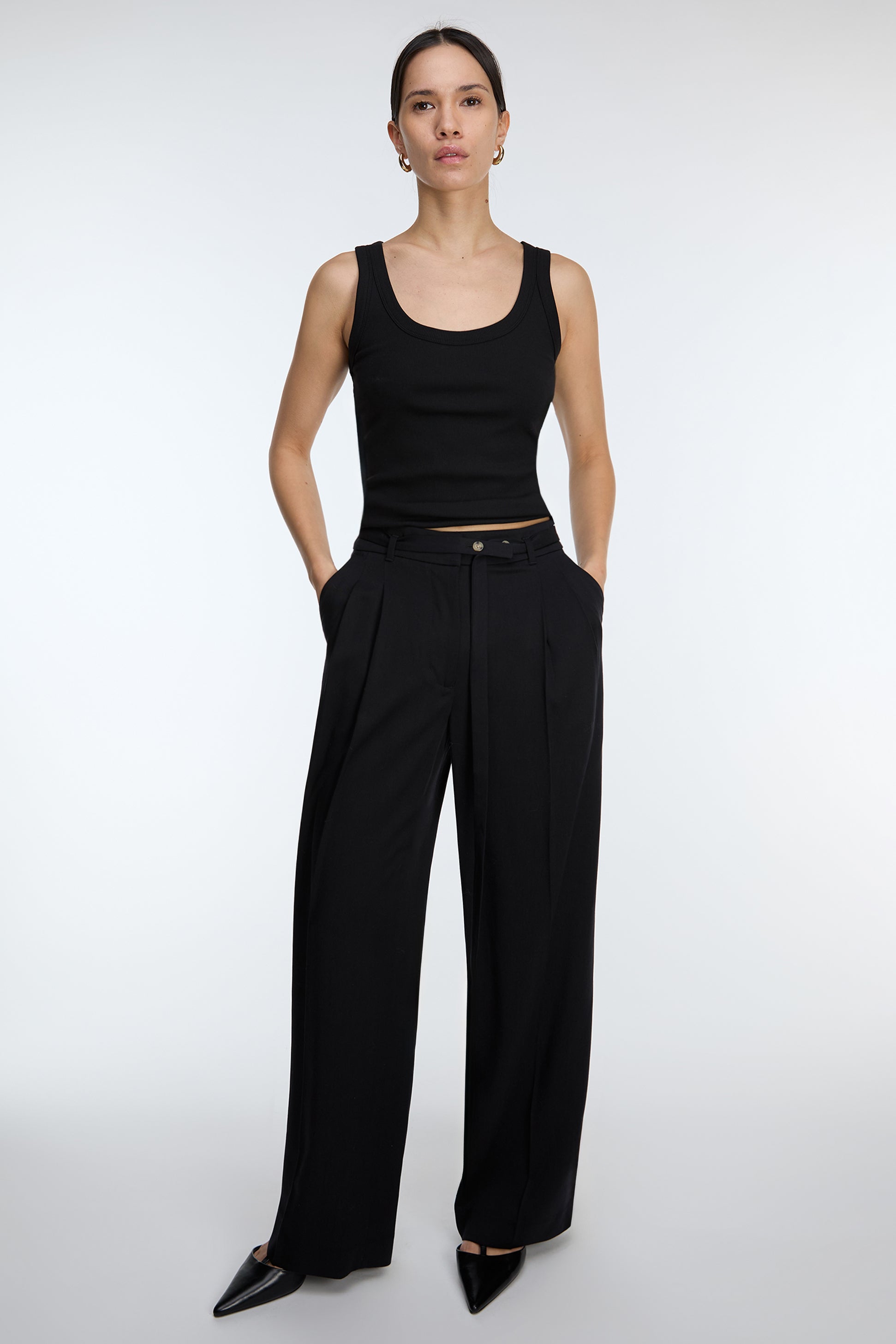 High-Rise Wide Leg Belt Detail Trouser | OAK + FORT – OAK + FORT USA