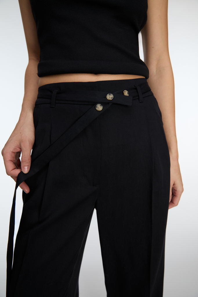 High-Rise Wide Leg Belt Detail Trouser | OAK + FORT – OAK + FORT USA