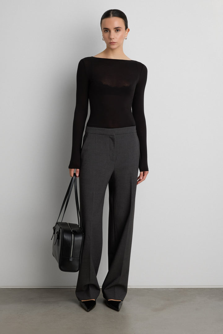 TAILORED HIGH-RISE STRAIGHT LEG PANT in Charcoal — alternate angle