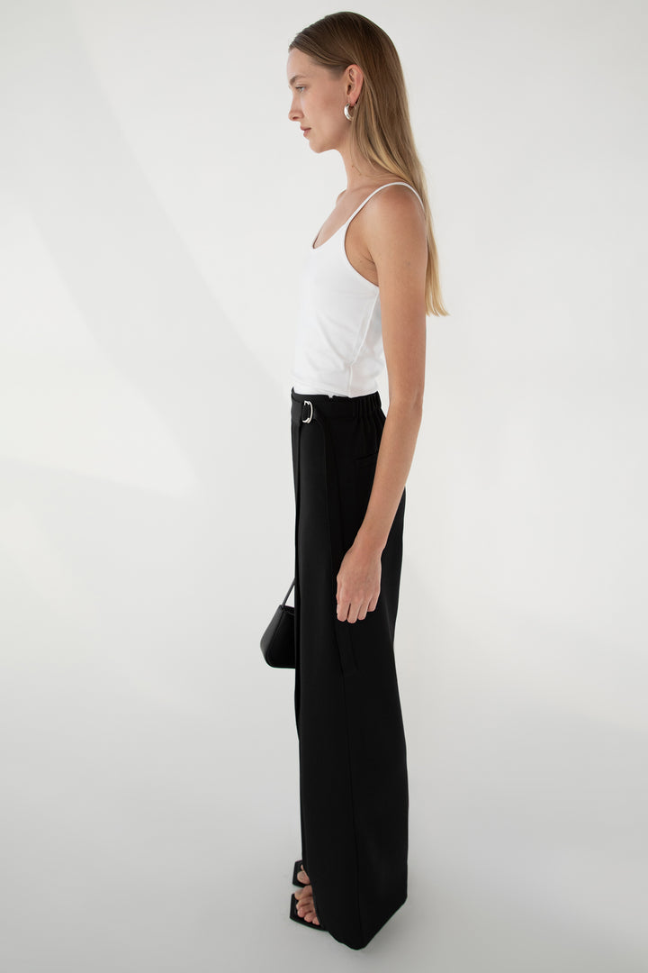 SIDE WRAP STRAIGHT LEG PANTS in Black — alternate angle
