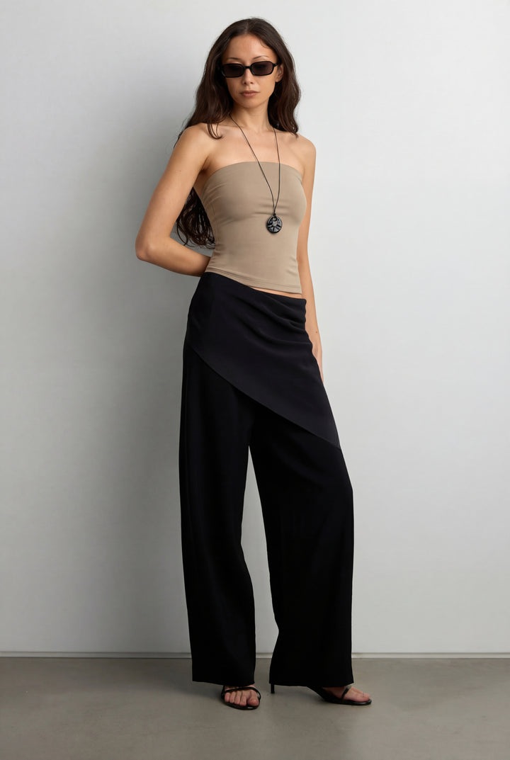 LIGHTWEIGHT CRINKLED PANT WITH WAIST SCARF in Black — alternate angle