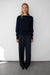 Woven print drawstring straight leg pant in navy pinstripe — main image