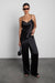 Satin drawstring pant in black — main image