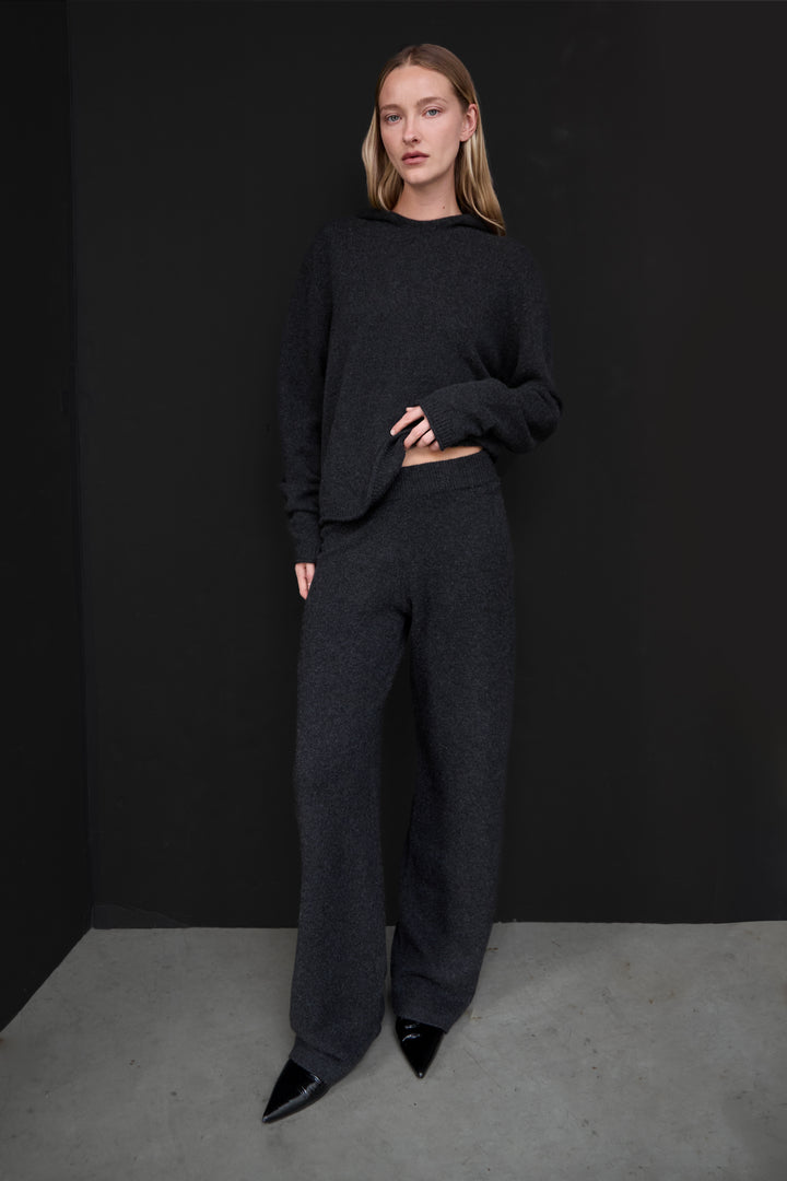 100% CASHMERE KNIT STRAIGHT LEG PANT in Charcoal — alternate angle