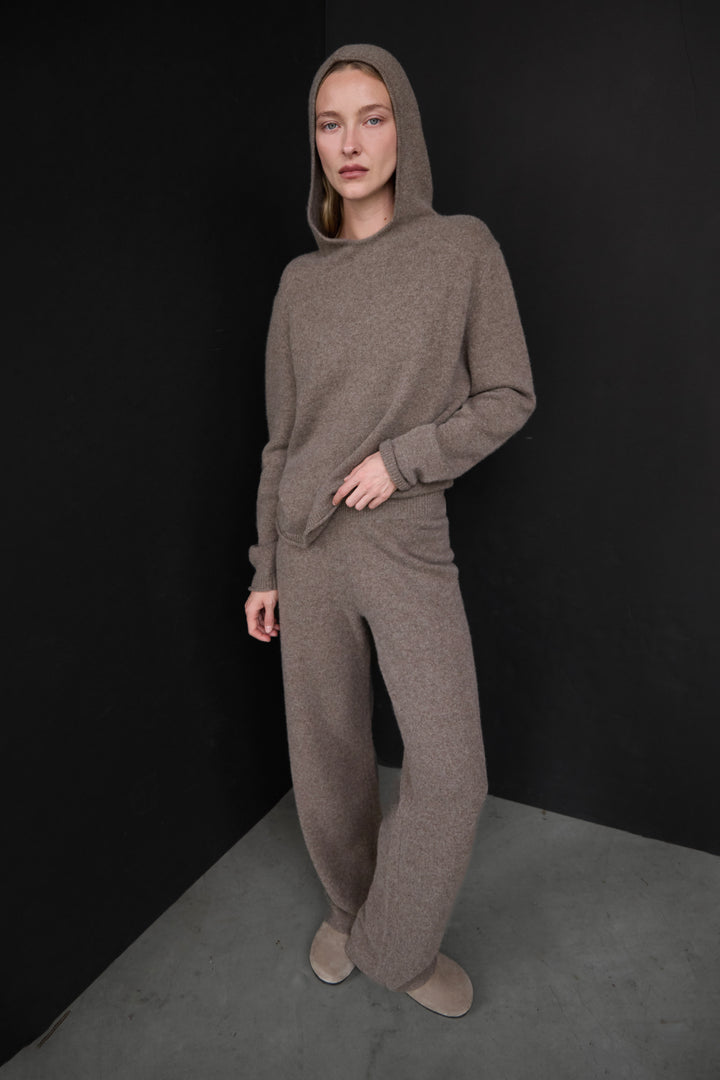 100% CASHMERE KNIT STRAIGHT LEG PANT in DARK HEATHER TAUPE — alternate angle