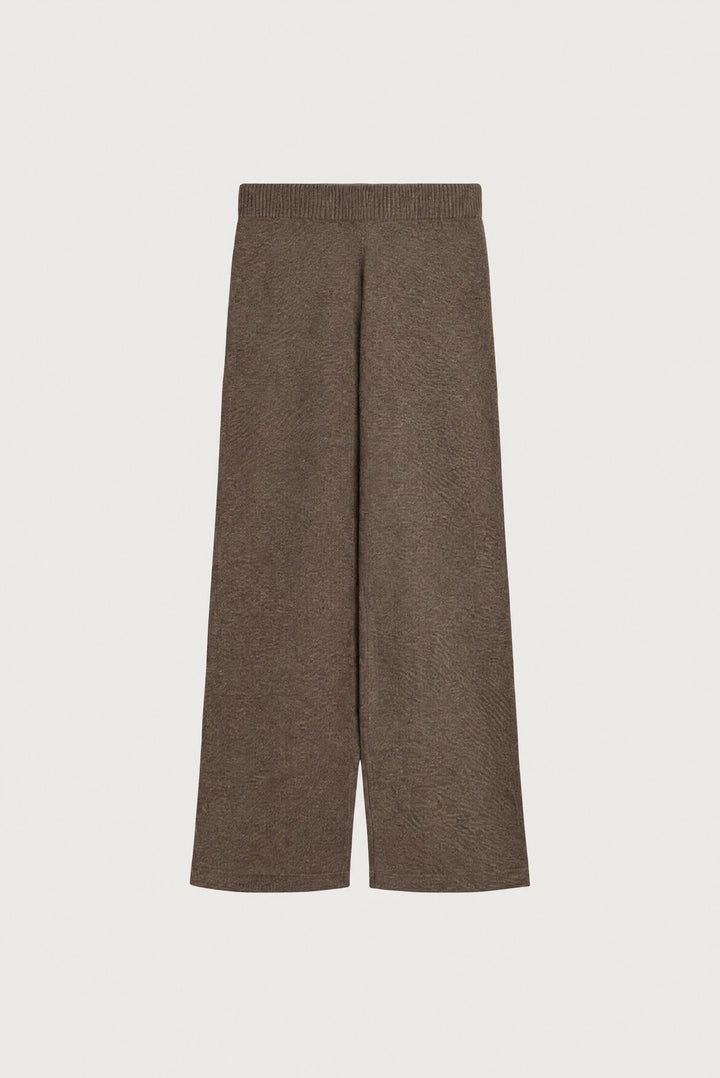 100% CASHMERE KNIT STRAIGHT LEG PANT in DARK HEATHER TAUPE — alternate angle