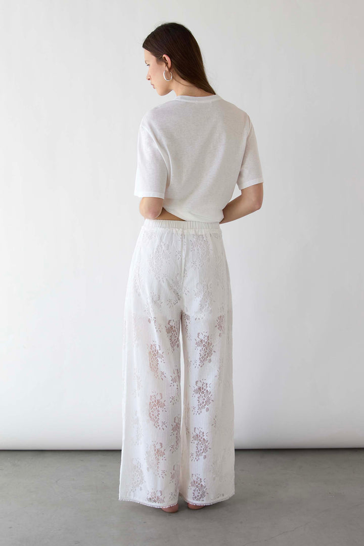 LACE WIDE LEG PANT in White — alternate angle
