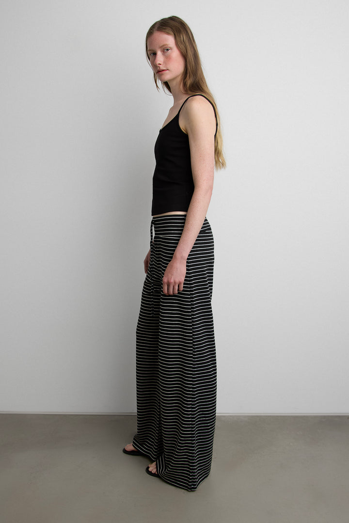 RIBBED KNIT STRIPED FLARE PANT in Black stripe — alternate angle