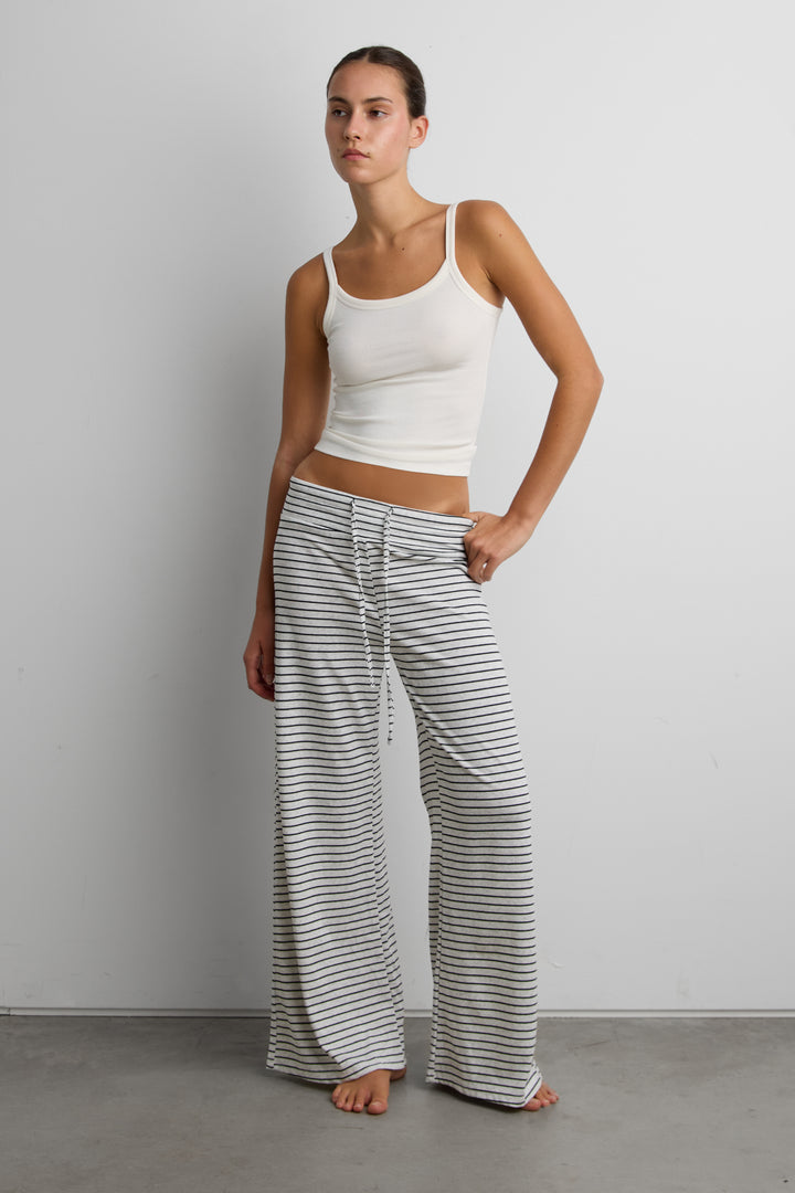 RIBBED KNIT STRIPED FLARE PANT in White Stripe — alternate angle