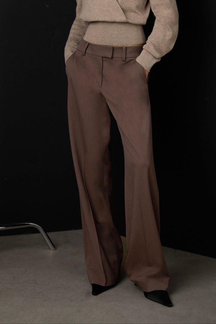 LOW-RISE STRAIGHT LEG TROUSER in Ash Brown — alternate angle
