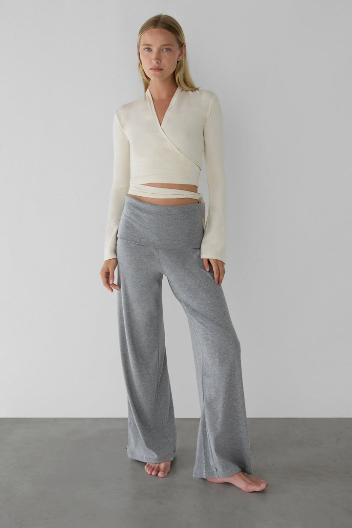 FOLDOVER PANTS WITH SLIT DETAIL AND WARMER SET in Charcoal — alternate angle