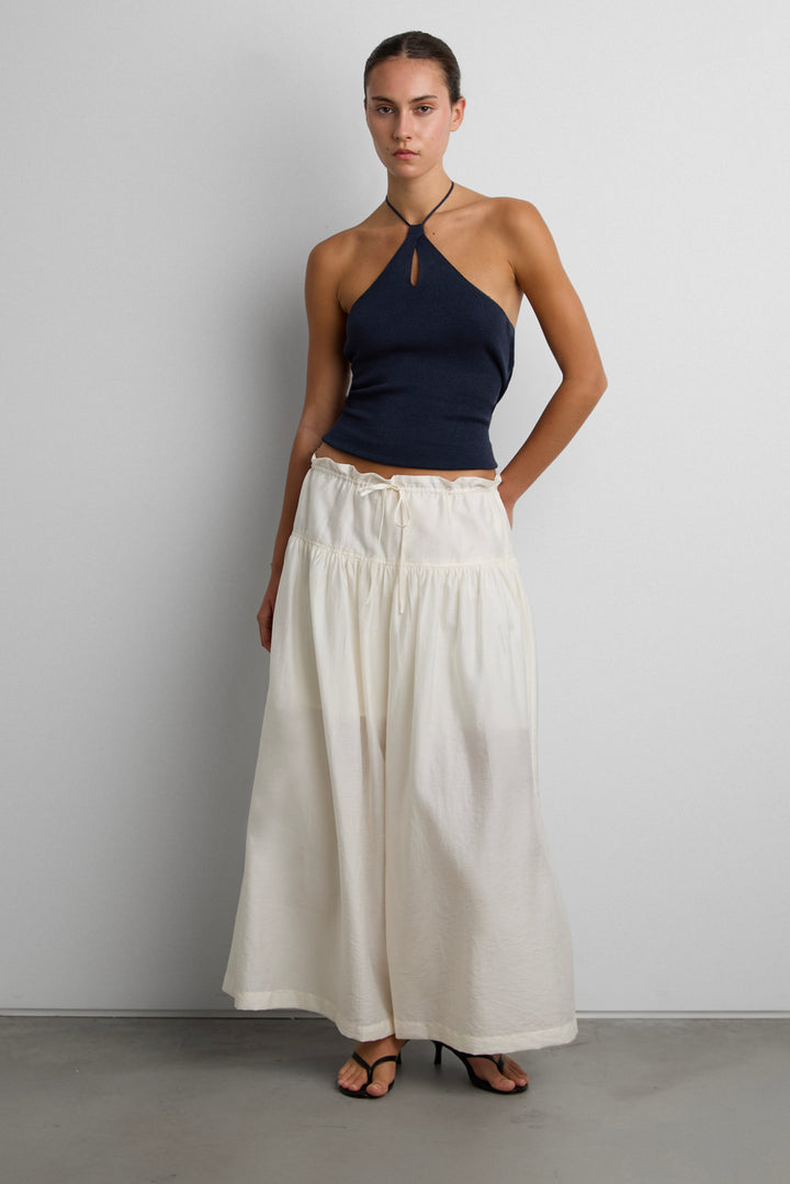 FLARED LINEN BLEND PANT in Cream — alternate angle