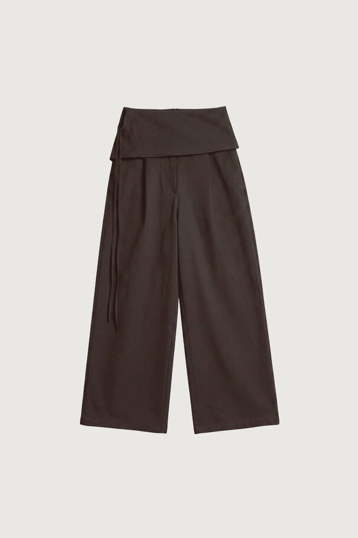 WIDE LEG PANT WITH FOLDOVER WAIST in Brown — alternate angle
