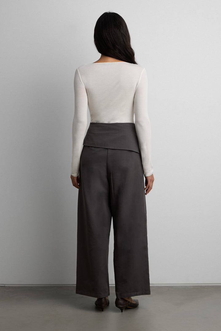 WIDE LEG PANT WITH FOLDOVER WAIST in Charcoal — alternate angle