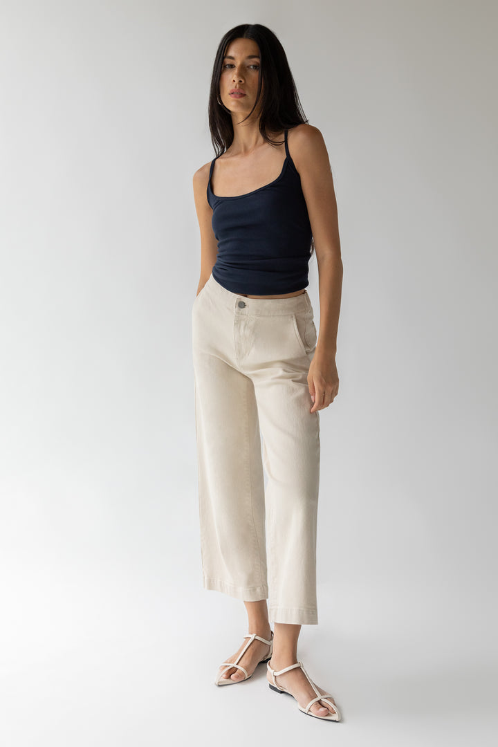 CROPPED LENGTH 26" TWILL WIDE LEG PANT