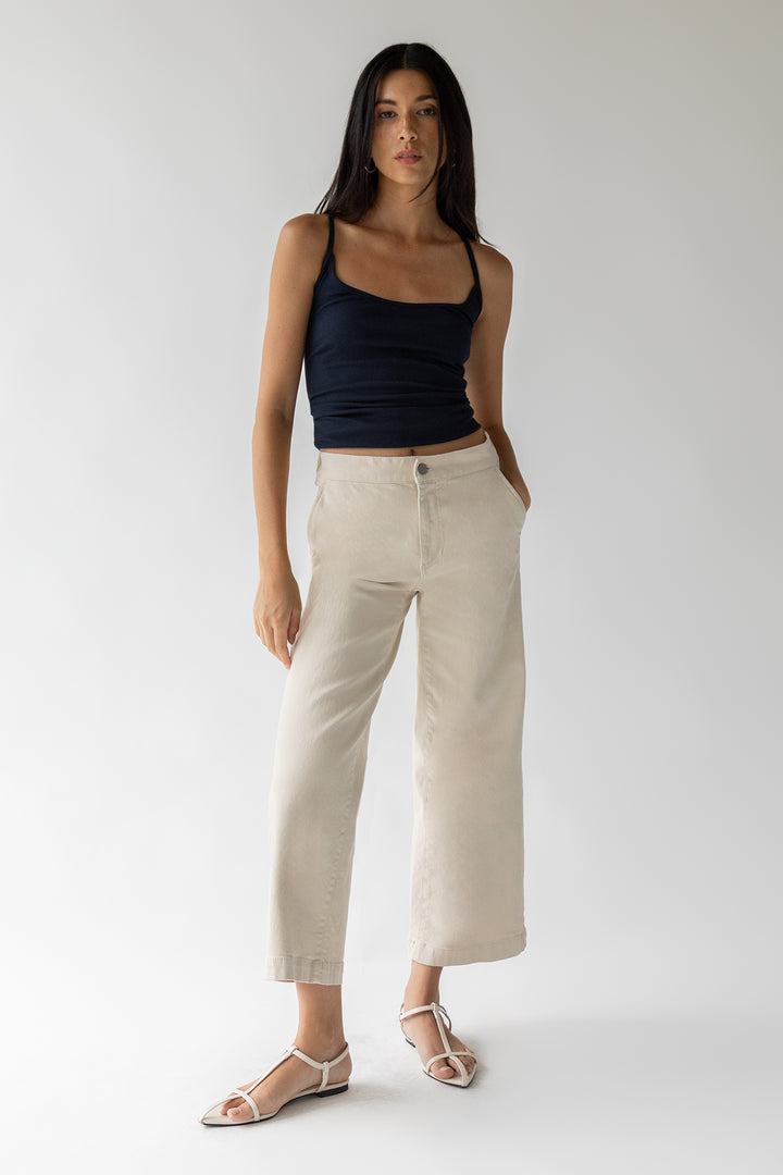 CROPPED LENGTH TWILL WIDE LEG PANT in Oatmeal — alternate angle