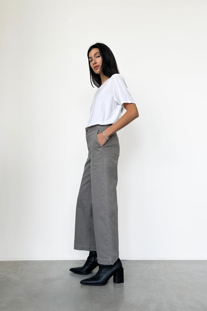 CROPPED LENGTH 26" TWILL WIDE LEG PANT