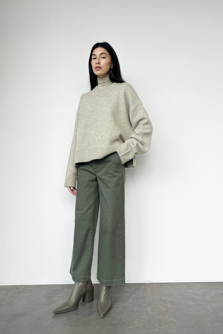 CROPPED LENGTH 26" TWILL WIDE LEG PANT