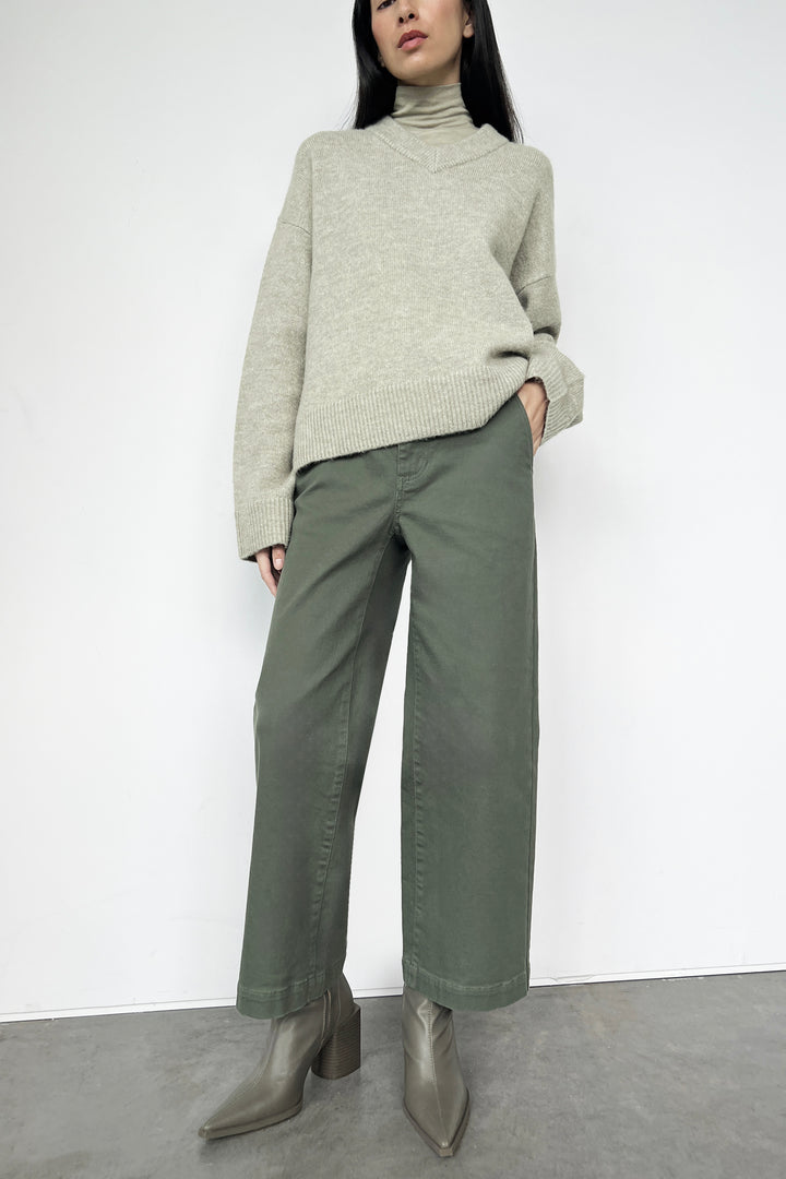 CROPPED LENGTH TWILL WIDE LEG PANT