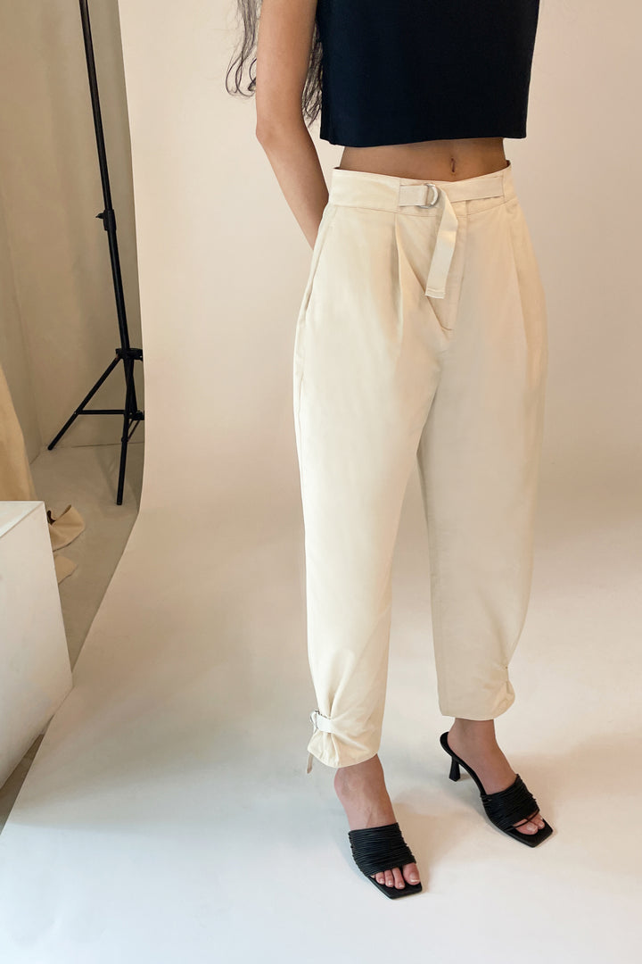 TAPERED PANT WITH BELT in Oatmeal — alternate angle