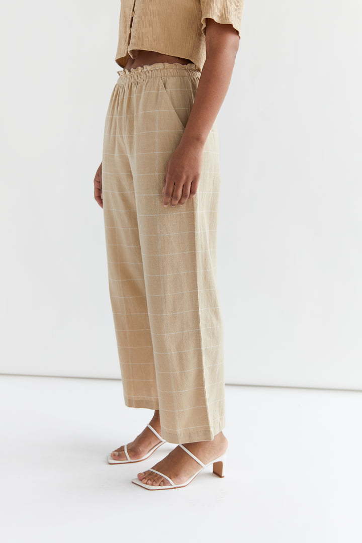 GRID PRINT PANT in Dark Beige Oatmeal Grid — alternate angle