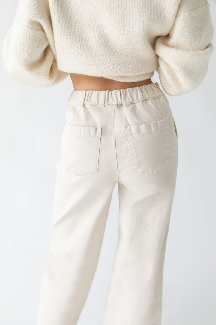 LONG LENGTH TWILL WIDE LEG PANT in Oatmeal — alternate angle