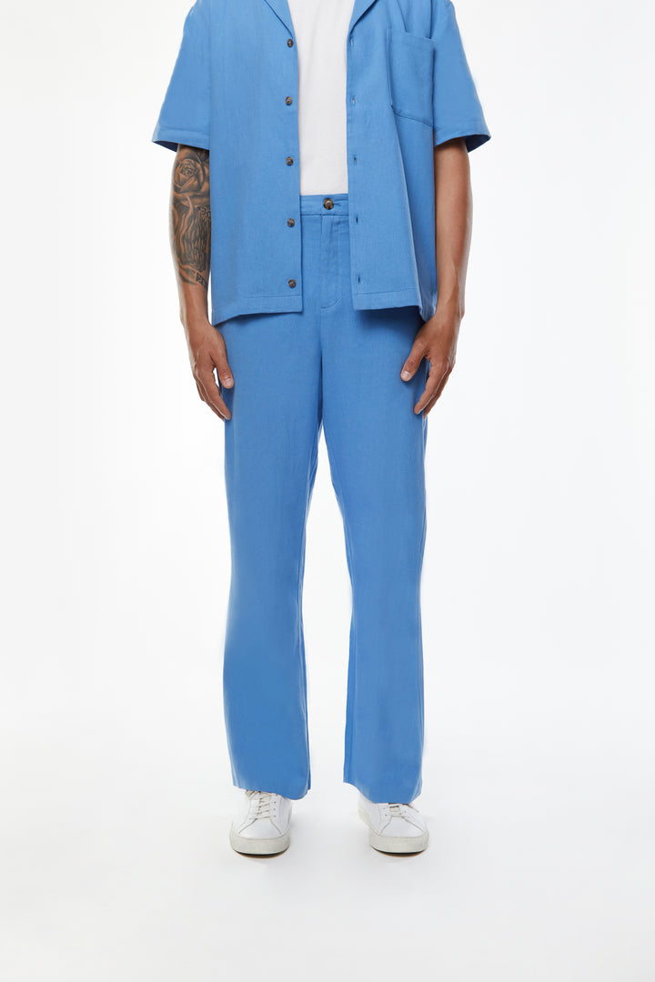 WIDE LEG LINEN PANTS in Pacific Coast — alternate angle