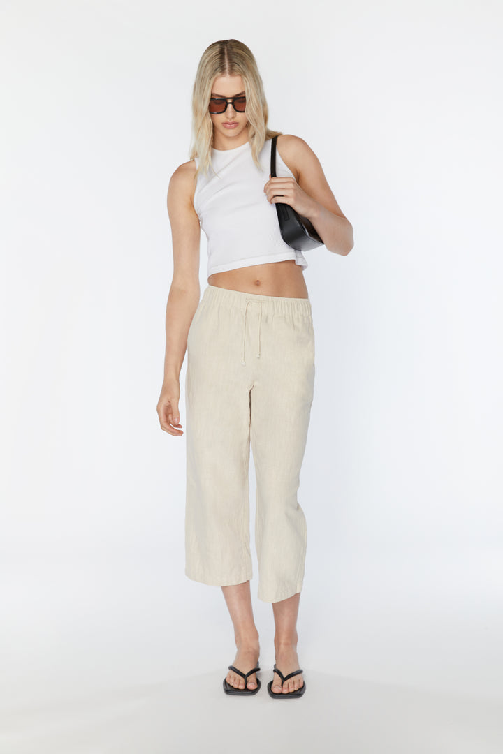 LINEN DRAWSTRING PANTS in Oatmeal — alternate angle