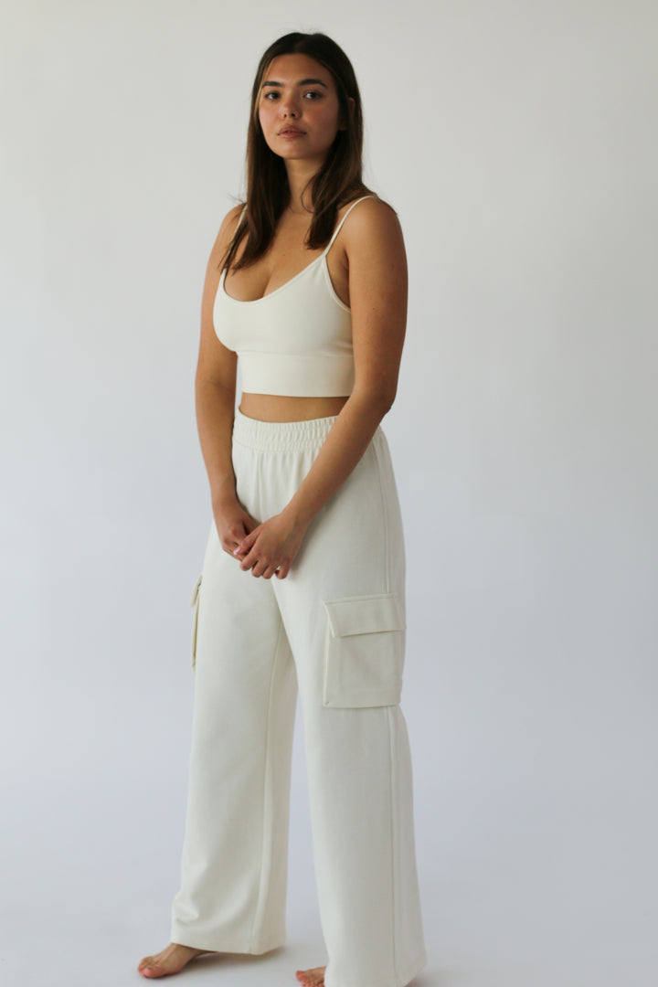 WIDE LEG CARGO SWEATPANT in Cream — alternate angle