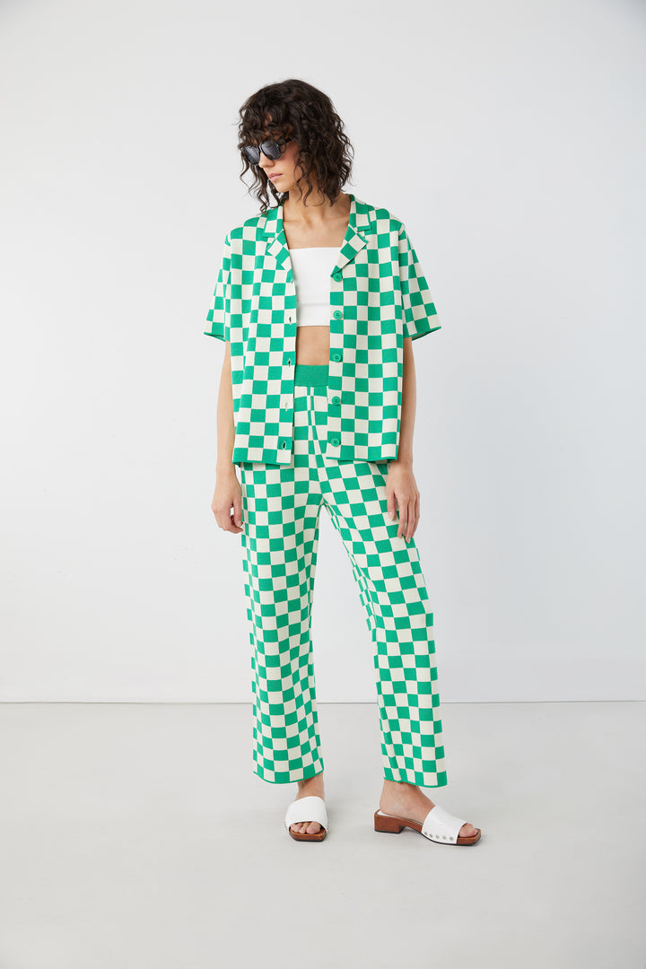 CHECKERED KNIT PANT in Evergreen Check — alternate angle