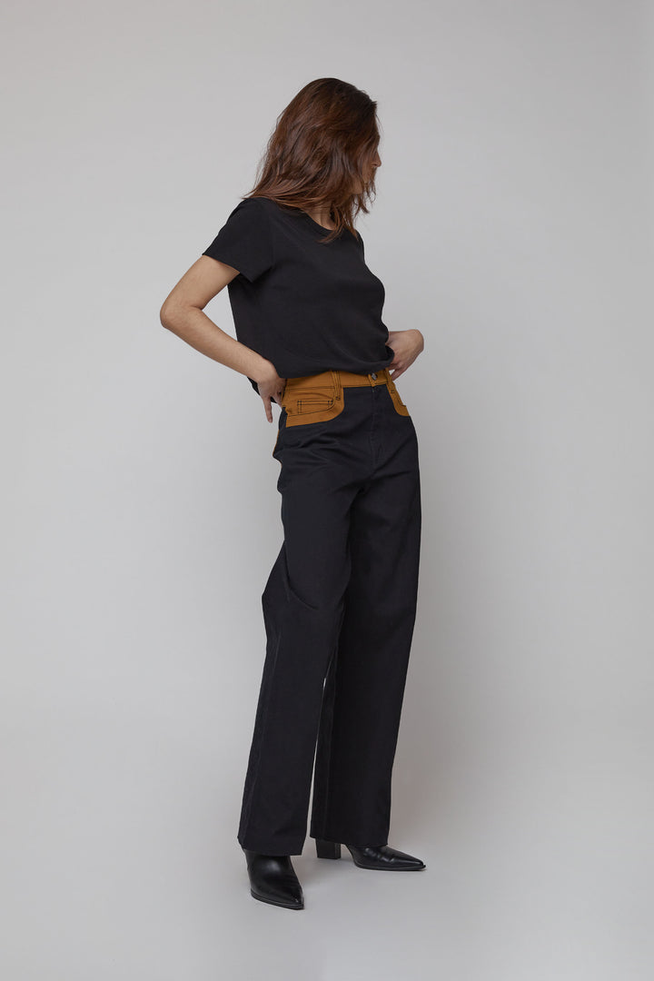 COLOUR BLOCK TWILL PANT in Black Bronze Brown — alternate angle