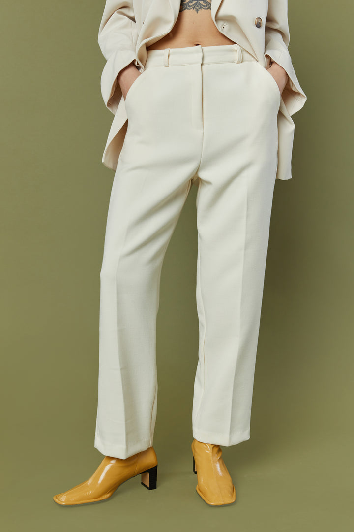 STRAIGHT LEG PANT WITH PLEAT in Cream — alternate angle