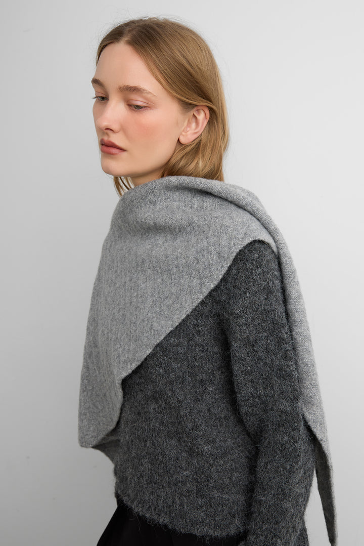 KNIT SHAWL SCARF in MEDIUM GREY — alternate angle