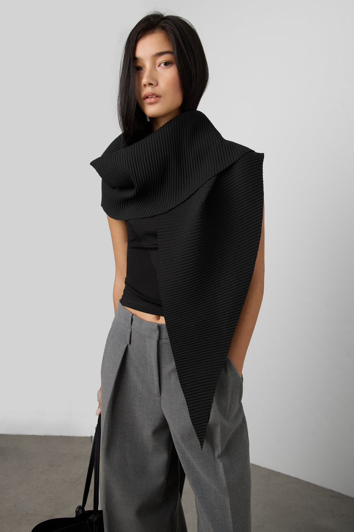 PLEATED KNIT SCARF in Black — alternate angle