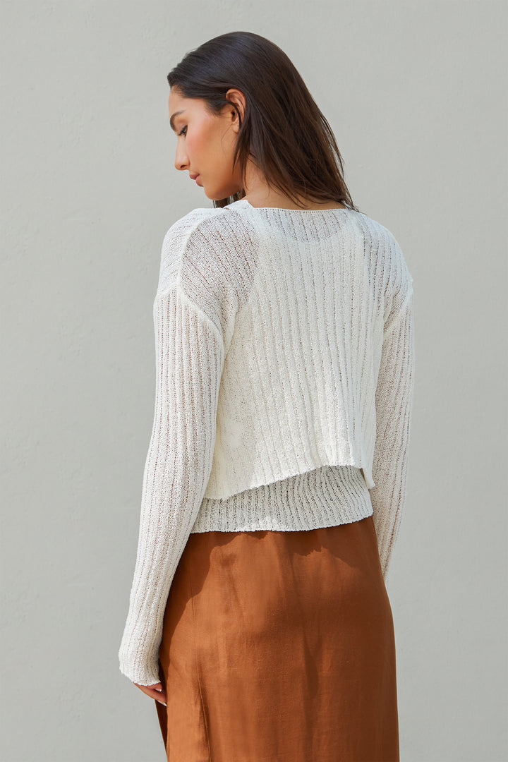 KNIT CARDIGAN AND TANK SET in Cream — alternate angle