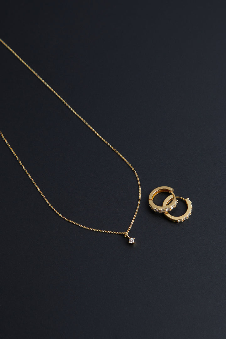 925 SILVER - 16K GOLD EARRING AND NECKLACE GIFT SET in Gold — alternate angle