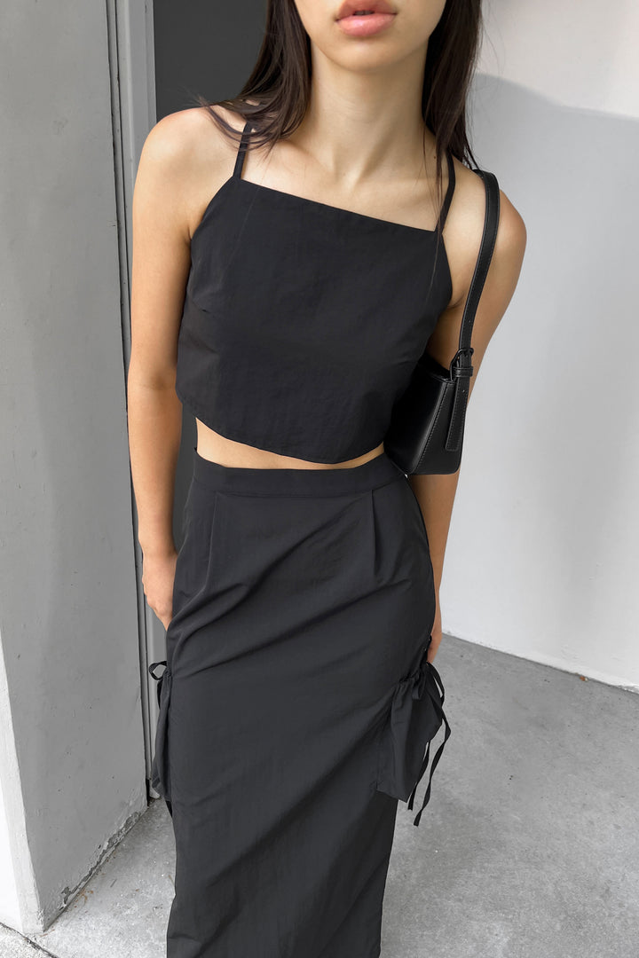 OPEN BACK TANK AND CARGO MIDI SKIRT SET in Black — alternate angle